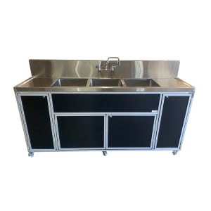 570-PSE2003LA 50 1/4"H Portable Sink w/ (3) 12"D Bowls, Hot & Cold Water