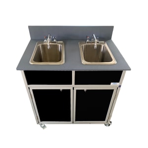570-NS002 37 3/4"H Portable Sink w/ (2) 10"D Bowls, Hot & Cold Water