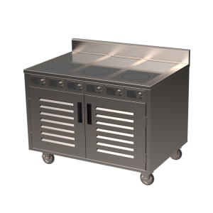 315-BOH1800D6 48" Cooking Cart w/ (6) Induction Stove, Silver