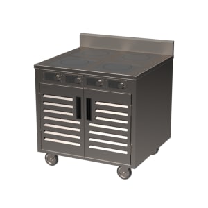 315-BOH3500DC 36" Mobile Cooking Cart w/ (4) Induction Burners, Silver