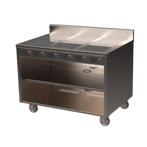 315-BOH1800C6 48" Mobile Cooking Cart w/ (6) Induction Burners, Silver