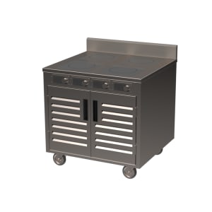 315-BOH1800DC 36" Mobile Cooking Cart w/ (4) Induction Burners, Silver