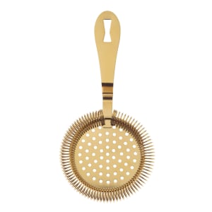 132-M37218GD 7 1/4" Deluxe Antique Hawthorne Bar Strainer - Stainless Steel, Gold