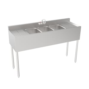 381-1853C 60" Silver Series 3 Compartment Sink w/ 10"L x 14"W Bowls, 7" Deep