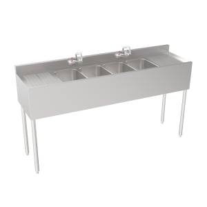 381-1864C 72" Silver Series 4 Compartment Sink w/ 10"L x 14"W Bowls, 7" Deep