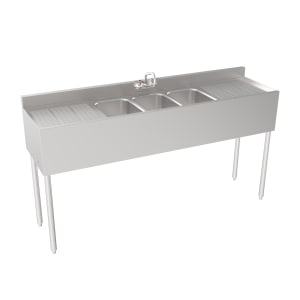 381-1863C 72" Silver Series 3 Compartment Sink w/ 10"L x 14"W Bowls, 7" Deep