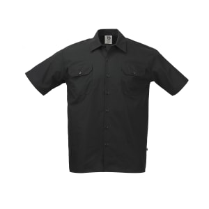 132-M60250BKL Metro Edge® Brewer Work Shirt w/ Short Sleeves - Poly/Cotton, Black, Large
