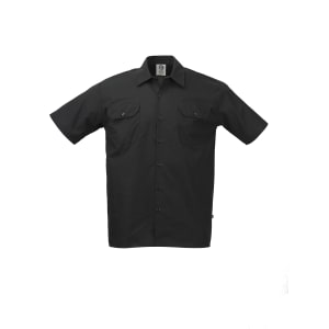 132-M60250BKM Metro Edge® Brewer Work Shirt w/ Short Sleeves - Poly/Cotton, Black, Medium