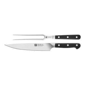 901-38430003 Carving Knife & Fork Set - High Carbon Stainless Steel, Black Plastic Handle