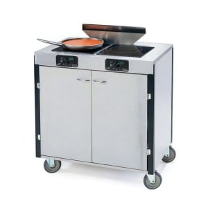121-2075BGESUE 40 1/2" High Mobile Cooking Cart w/ 2 Induction Stove, Beige Suede