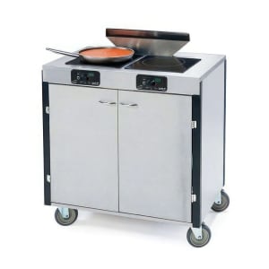 121-2075BLK 40 1/2" High Mobile Cooking Cart w/ 2 Induction Stove, Black