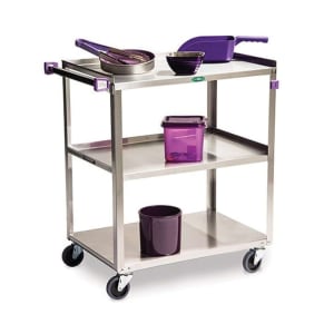 121-322A 3 Level Stainless Utility Cart w/ 300 lb Capacity, Raised Ledges