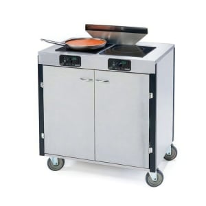 121-2075RED 40 1/2" High Mobile Cooking Cart w/ 2 Induction Stove, Red
