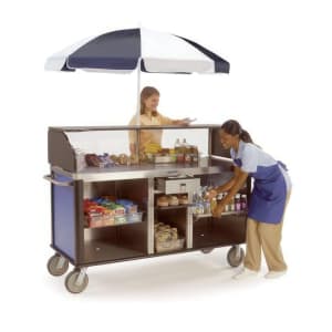 121-68210BEGSU Kiosk Type Food Cart w/ Enclosed Cabinet, 77 1/4"L x 28 1/4"W x 52 1/2"H, Beige