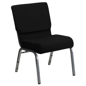 999-M002 Extra Wide Stacking Church Chair w/ Black Polyester Back & Seat - Steel Frame, Silver Vein