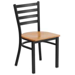 999-M015 Restaurant Chair w/ Ladder Back & Natural Wood Seat - Steel Frame, Black