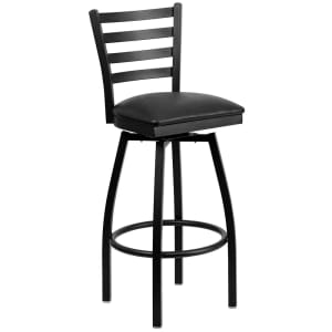 999-M019 Swivel Bar Stool w/ Ladder Back & Black Vinyl Seat, Black