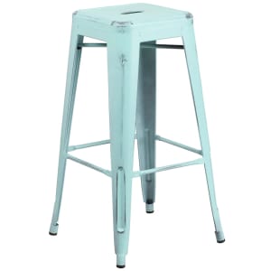999-M036 Backless Bar Stool w/ Metal Seat, Distressed Green Blue