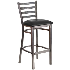 999-M024 Bar Stool w/ Metal Ladder Back & Black Vinyl Seat, Clear Coat Steel