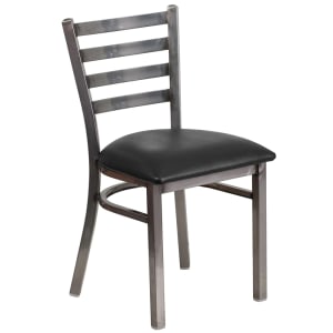 999-M055 Restaurant Chair w/ Ladder Back & Black Vinyl Seat - Steel Frame, Silver