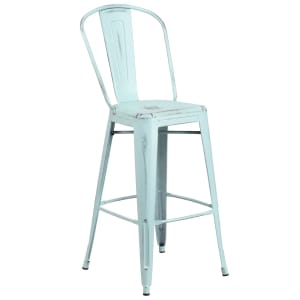 999-M047 Bar Stool w/ Curved Back & Metal Seat, Distressed Green Blue