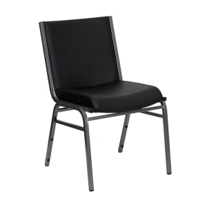 999-M136 Stacking Chair w/ Black Vinyl Back & Seat - Steel Frame, Silver Vein