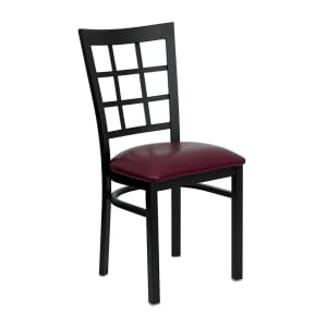 999-M172 Restaurant Chair w/ Window Pane Back & Burgundy Vinyl Seat - Steel Frame, Black