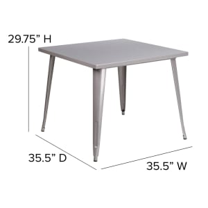 999-M155 35 1/2" Square Dining Height Table - Metal, Silver