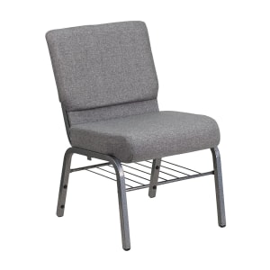 999-M229 Extra Wide Stacking Church Chair w/ Gray Polyester Back & Seat - Steel Frame, Silver Vein