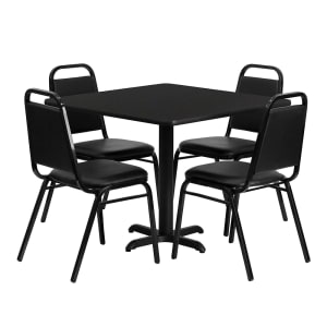 999-M133 36" Square Table & (4) Banquet Chair Set - Black Laminate Top, Cast Iron Base