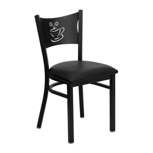 999-M161 Restaurant Chair w/ Coffee Cutout Back & Black Vinyl Seat - Steel Frame, Black