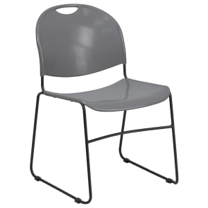 999-M037 Compact Stacking Chair w/ Gray Plastic Back & Seat - Metal Frame, Black