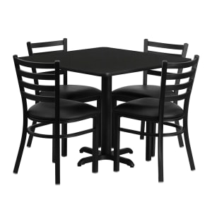999-M081 36" Square Table & (4) Chair Set - Black Laminate Top, Cast Iron Base