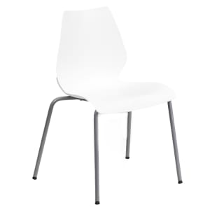 916-RUT288WHT Stacking Chair w/ White Plastic Back & Seat - Metal Frame, Silver
