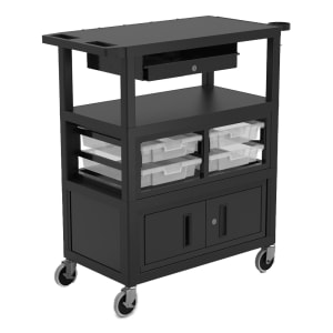 304-ECMBSKBCB Deluxe Teacher Cart w/ Locking Cabinet & Drawer - Plastic/Steel, Black