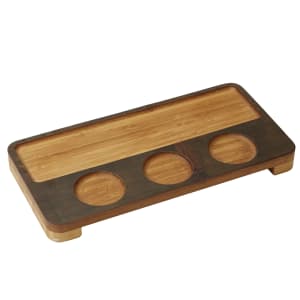 166-BWF3 Pairing Taster Flight Board w/ (3) Cutouts - 13 7/8" x 6 7/8", Carbonized Bamboo