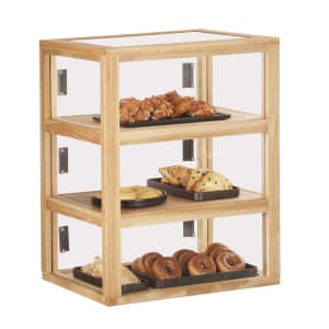 151-22912115 3 Tier Pastry Display Case - 21" x 17" x 28"H, Oak Wood