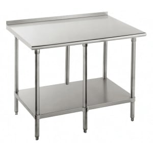 009-FLG2410 120" 14 ga Work Table w/ Undershelf & 304 Series Stainless Top, 1 1/2" Backsplash