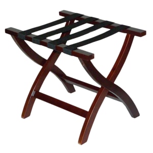202-77MAH1 Wood Luggage Rack w/ 2" Black Poly Straps - 23"W x 17"D x 19 1/4"H, Mahogany