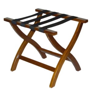 202-77WAL1 Wood Luggage Rack w/ 2" Black Poly Straps - 23"W x 17"D x 19 1/4"H, Walnut