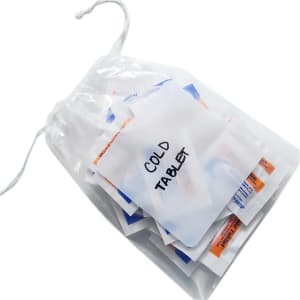 909-DS154506W Drawstring Storage Bag w/ White Block - 6" x 4 1/2", Polypropylene, Clear