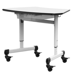 304-MBSDESK Trapezoid Mobile Student Desk w/ Adjustable Height - Steel Frame & Laminate Top, White