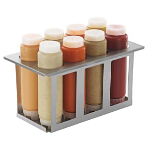 003-86996 Squeeze Bottle Holder Set w/ 8 Bottles, Lids, Open Frame, Stainless