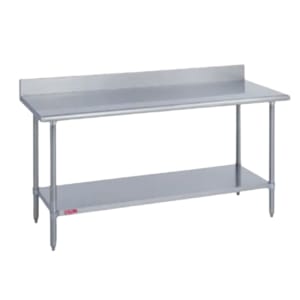 212-31430845R 84" 14 ga Work Table w/ Undershelf & 300 Series Stainless Top, 4 3/5" Backsplash