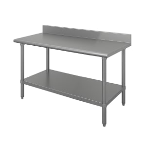 009-KSS244 48" 14 ga Work Table w/ Undershelf & 304 Series Stainless Top, 5" Backsplash