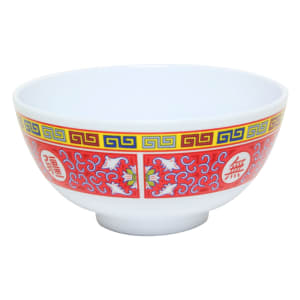 438-3004TR 12 oz Longevity Rice Bowl - Melamine, Red/White