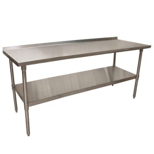 079-0327RTTV 72" 18 ga Work Table w/ Undershelf & 430 Series Stainless Top, 1 1/2" Backsplash