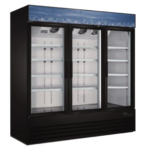 394-MGD3DR80A 78 3/8" Three Section Glass Door Merchandiser - (3) Left/Right Hinge Doors, Black, 115v
