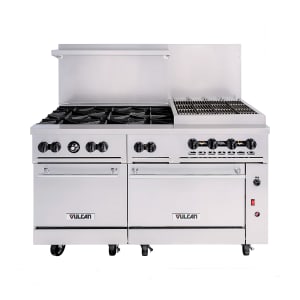 207-60SS6B24CBN 60" 6 Burner Gas Range w/ Charbroiler & (2) Standard Ovens, Natural Gas
