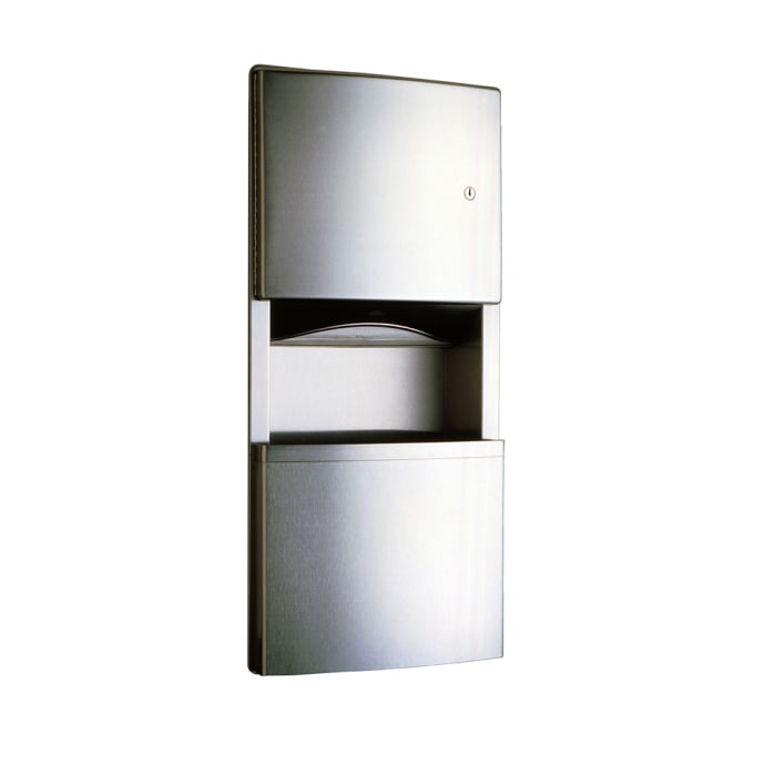 Bobrick B 3 Gallon Recessed Bathroom Trash Can W Paper Towel Dispenser Stainless